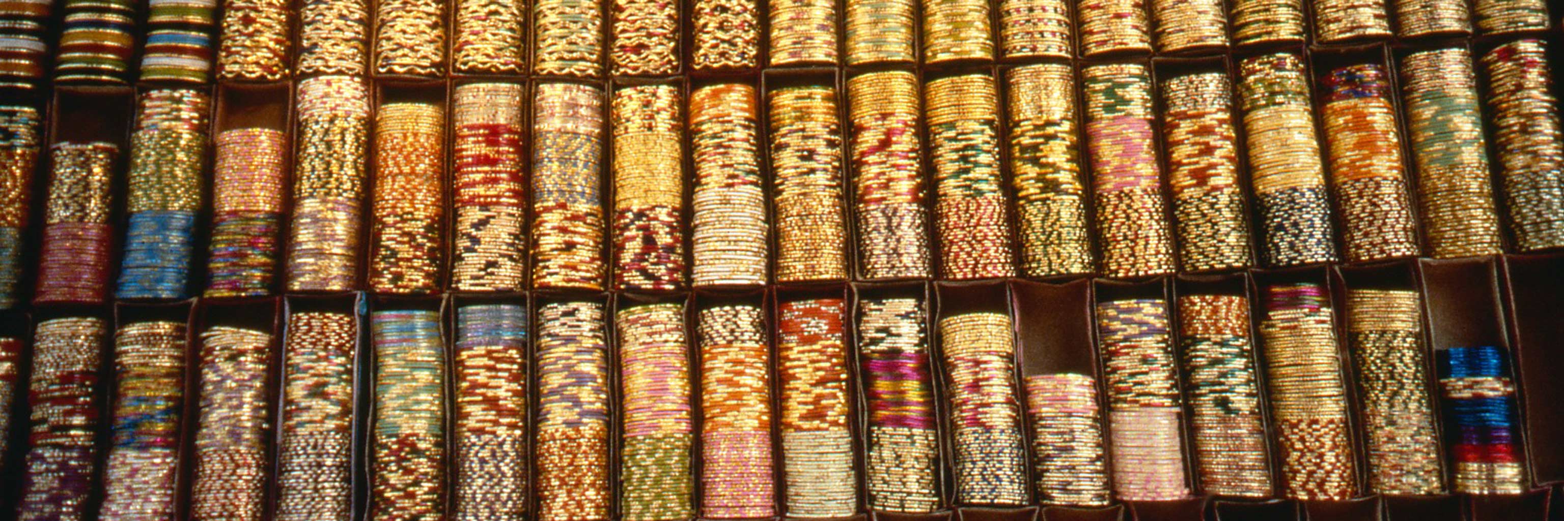 Bangle bracelets on display in India.
