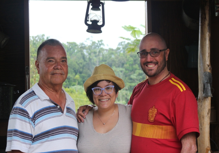Gloria Colom in Puerto Rico, with friend Derek and his uncle, Samuel.